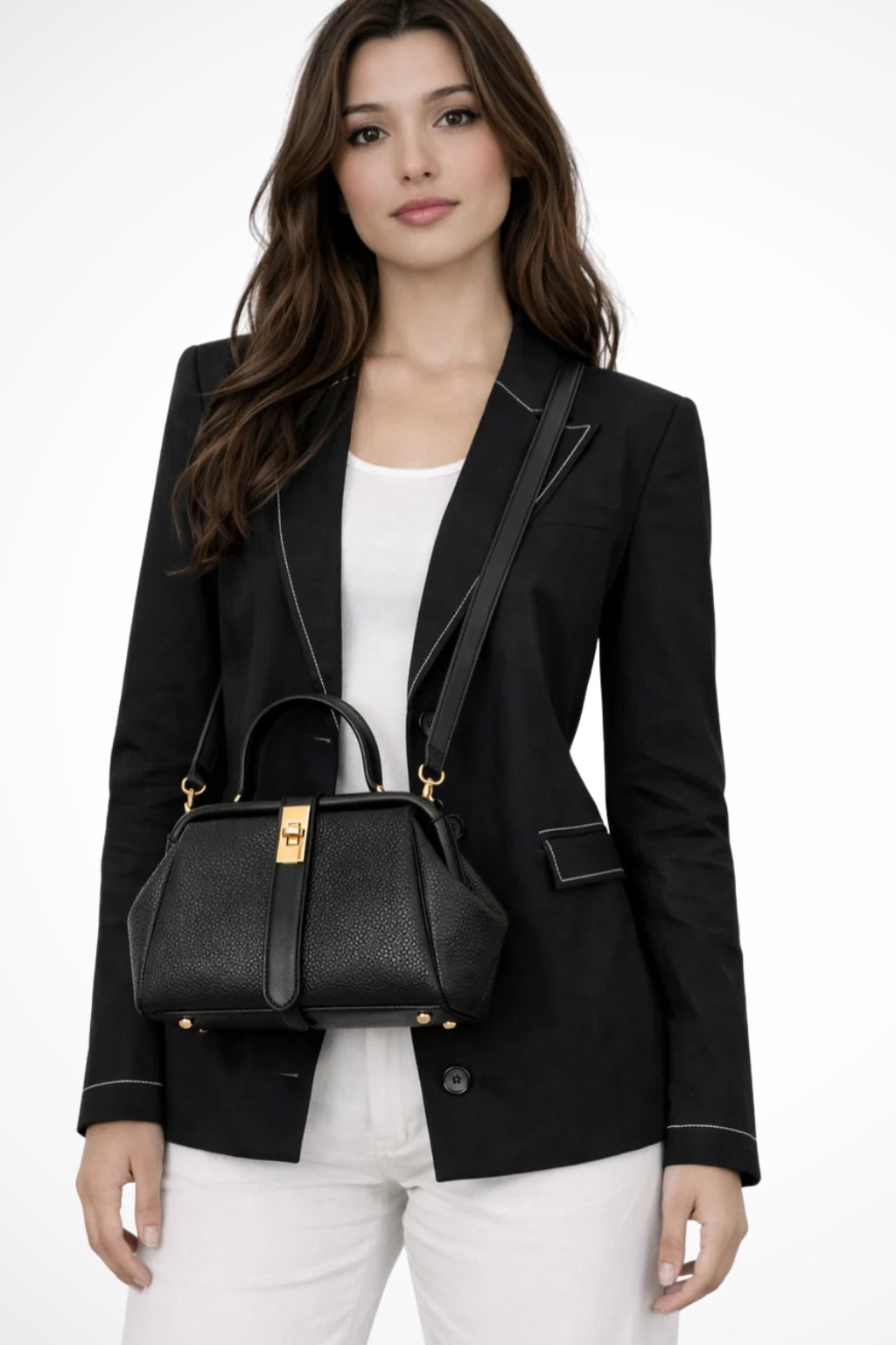 Joanna | Women Structured Mini Top Handle Crossbody Bag with Gold Clasp