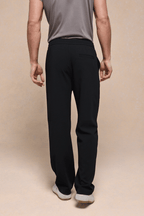Black Julien Relaxed Panelled Trousers with straight fit, subtle top-stitched panels, and side pockets.