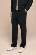 Black Julien Relaxed Panelled Trousers with straight fit, subtle top-stitched panels, and side pockets.