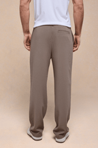 Men's olive Julien relaxed panelled trousers, straight fit, with a back pocket and subtle top-stitched detailing.