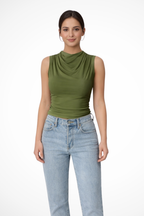Kaia | Women’s Sleeveless Draped Neck Peplum Top