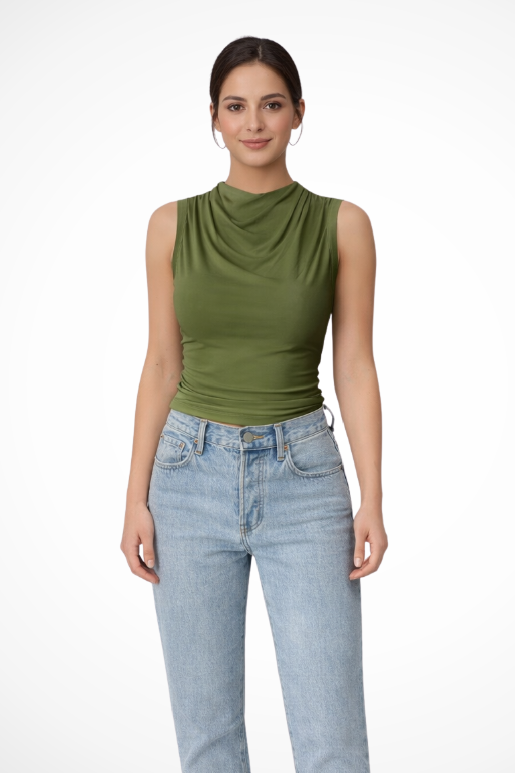 Kaia | Women’s Sleeveless Draped Neck Peplum Top
