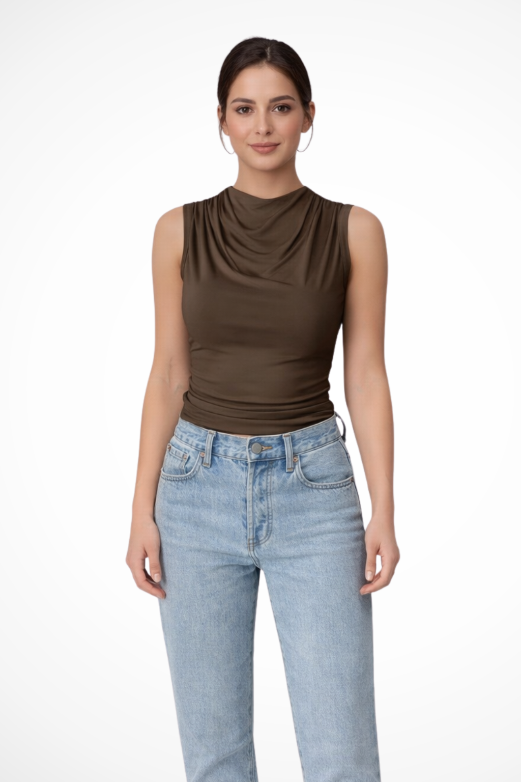 Kaia | Women’s Sleeveless Draped Neck Peplum Top