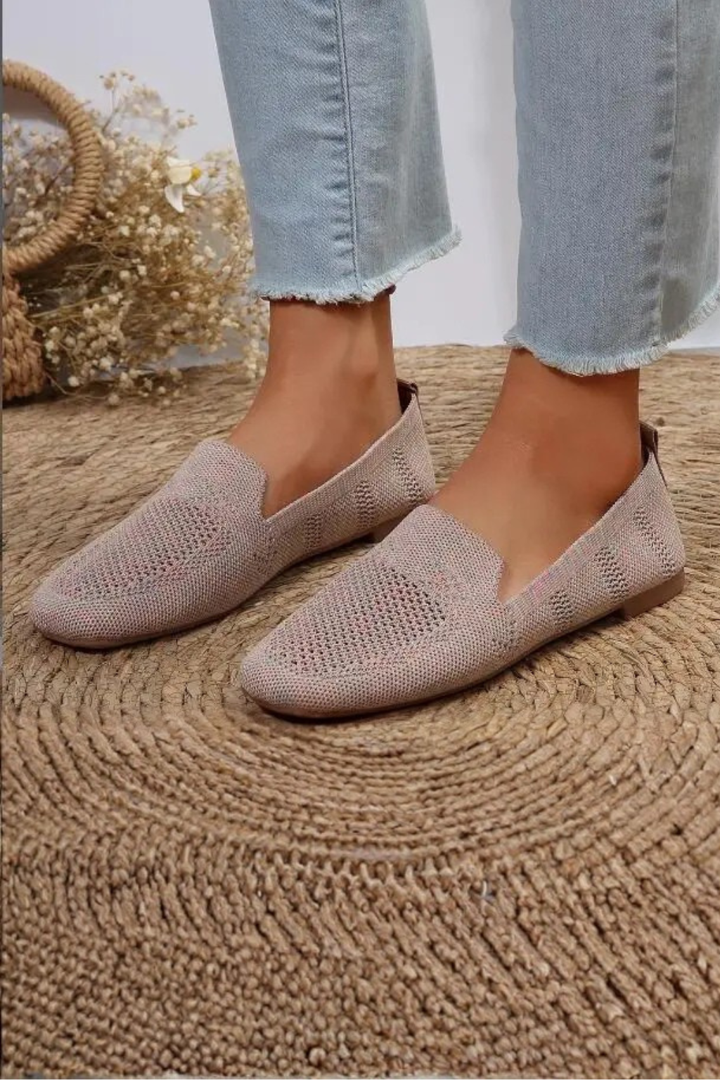 Laurentia | Women Square Toe Knit Mesh Slip On Ballet Flats