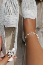 Laurentia | Women Square Toe Knit Mesh Slip On Ballet Flats