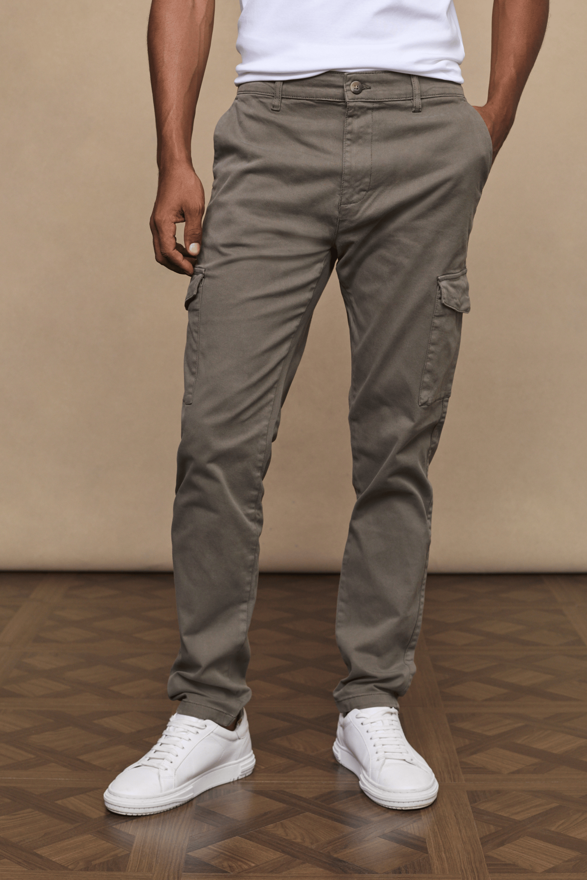 Men's Lenox Cargo Pant in dark olive cotton blend, straight leg, with utility pockets.