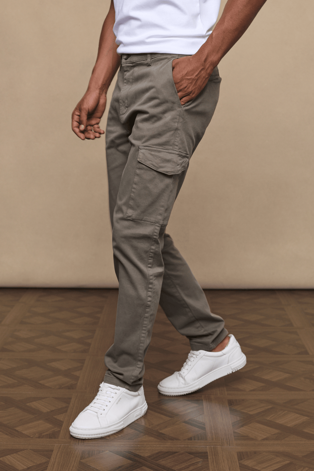 Men's dark olive Lenox Cargo pants with utility pockets, straight leg, and soft stretch cotton blend.