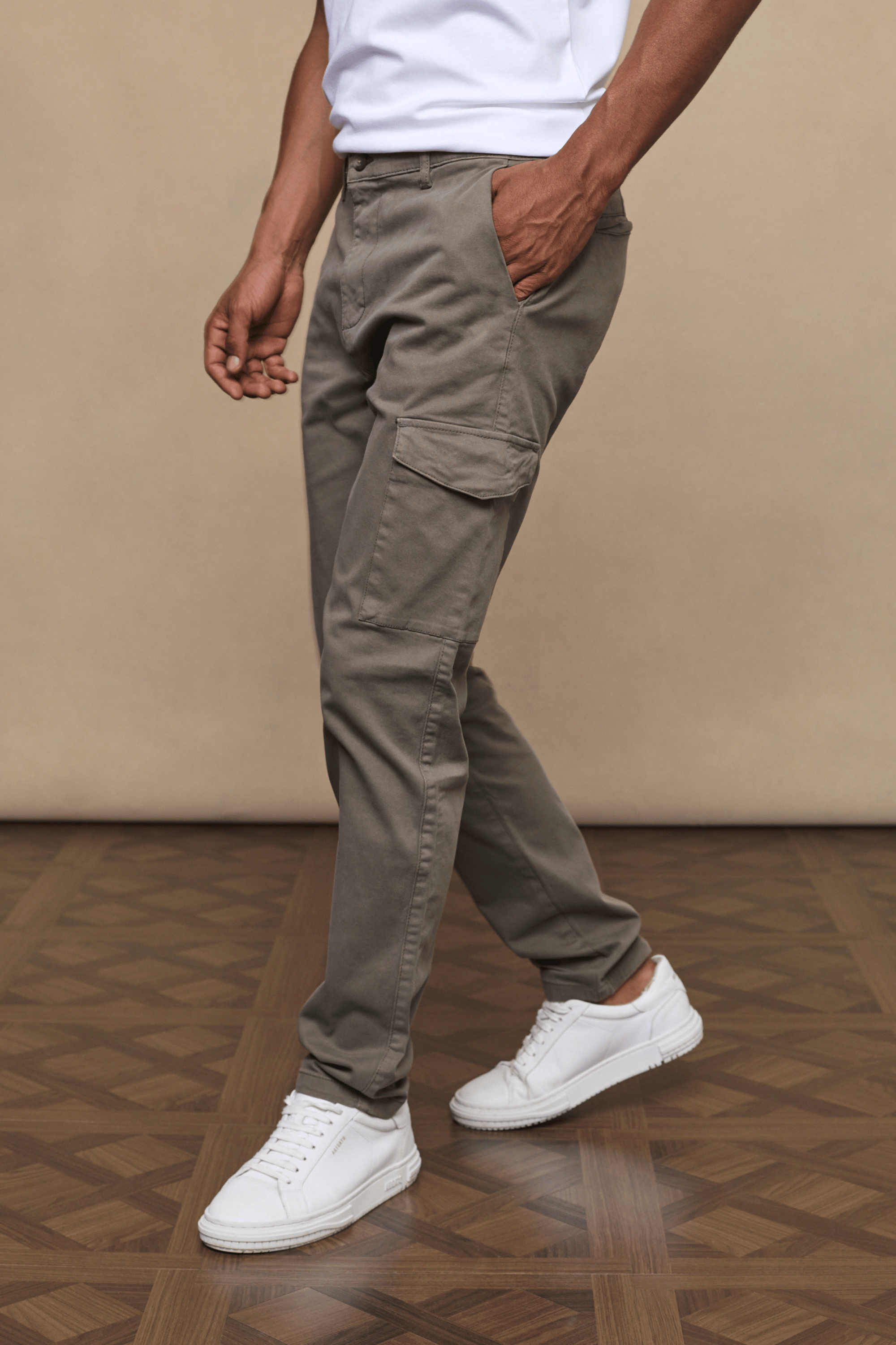 Men's dark olive Lenox Cargo pants with utility pockets, straight leg, and soft stretch cotton blend.