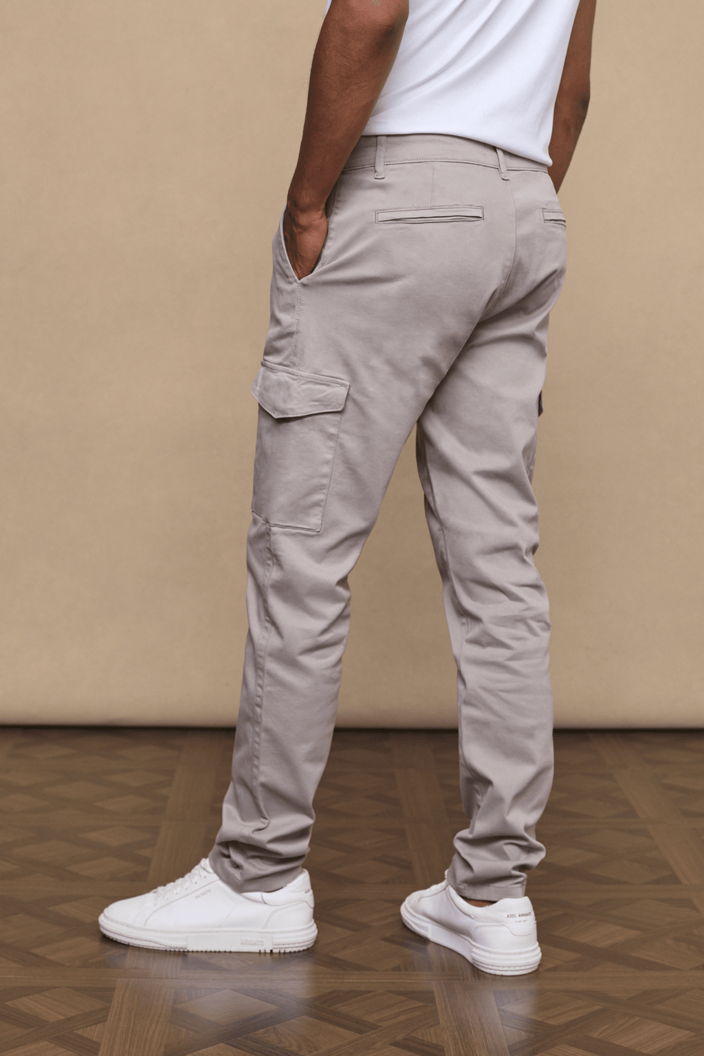 Men's Lenox Cargo Pant in Greige, straight leg fit, utility pockets, cotton-elastane blend.