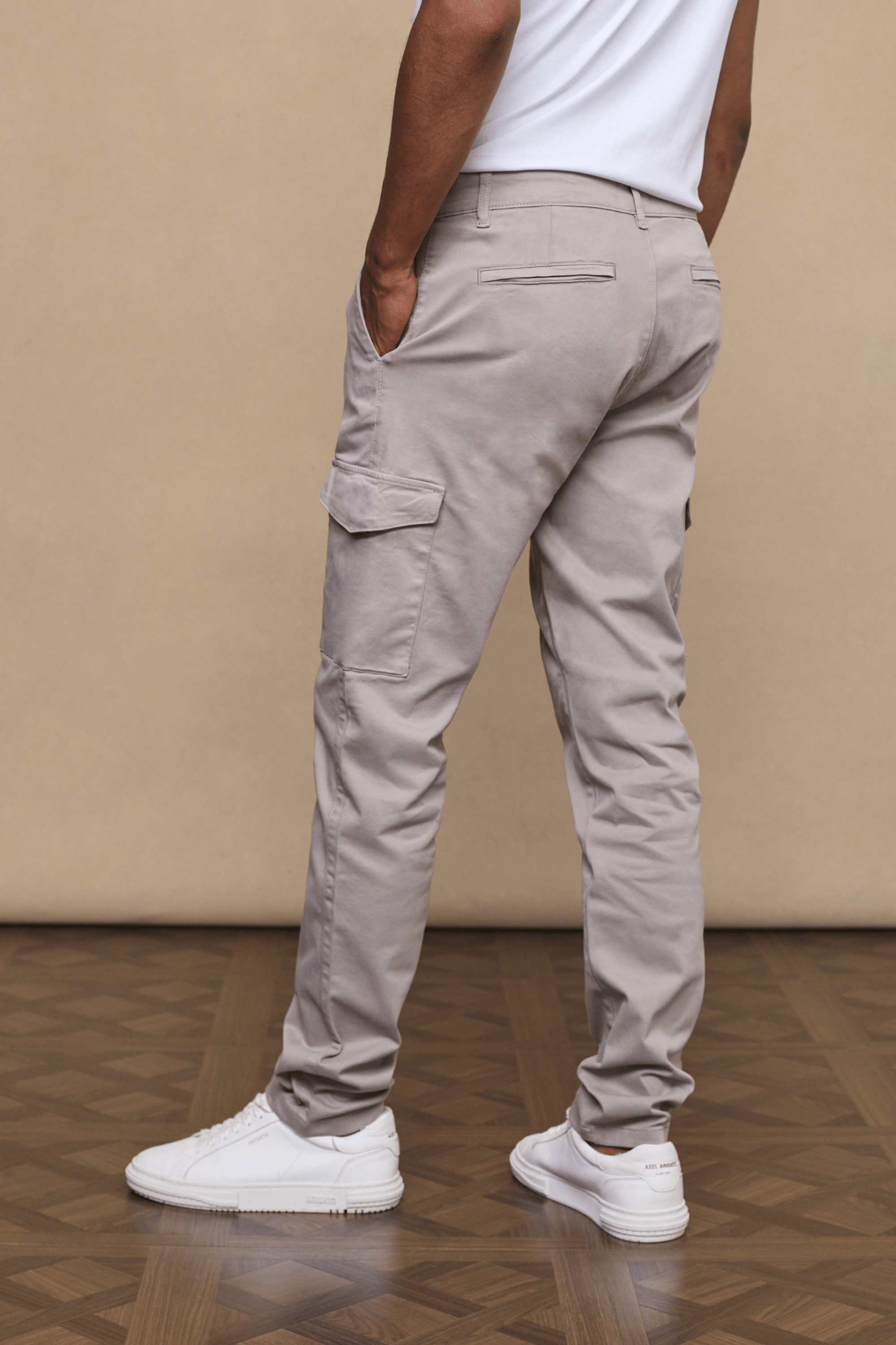 Men's Lenox Cargo Pant in Greige, straight leg fit, utility pockets, cotton-elastane blend.