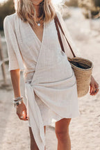 Lowri | Women Wrap Mini Dress with Tie Waist and Short Sleeves