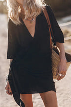 Lowri | Women Wrap Mini Dress with Tie Waist and Short Sleeves