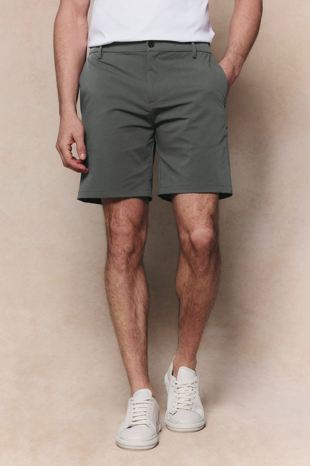 Men's Luiz Hybrid Short in sage, regular fit, chino style with four-way stretch, elasticated back.