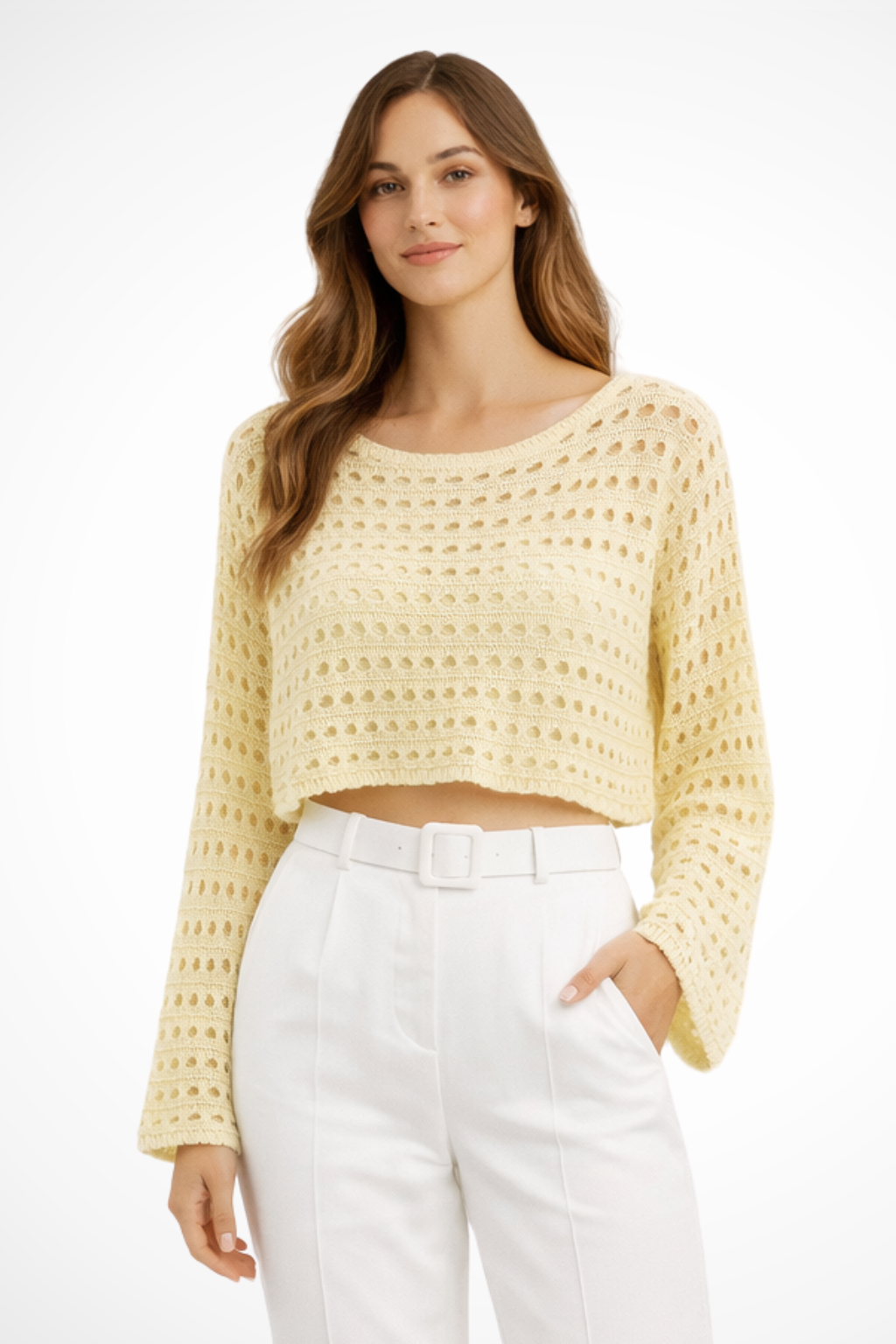 Lunara | Women Crochet Knit Long Sleeve Crop Top