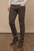 Men's dark brown Marco Jean in straight-slim fit, made from cotton-elastane denim, with a leather back patch.