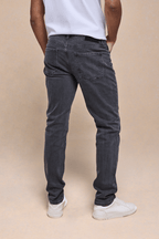 Men's Marco Washed Grey straight-slim denim jeans with back pockets and leather patch.