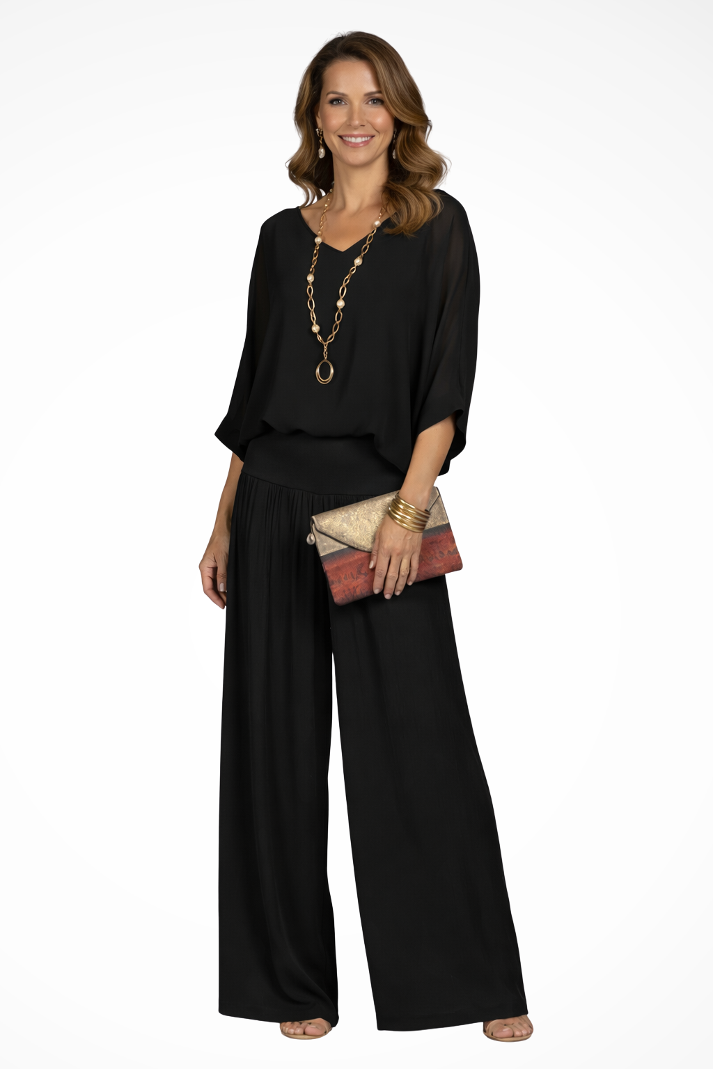 Margot | Women Elegant Layered Top and Wide Leg Trousers 2 Piece Set