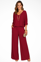 Margot | Women Elegant Layered Top and Wide Leg Trousers 2 Piece Set
