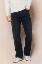 Mason Relaxed Fit Jeans in black wash 14oz cotton denim, featuring a straight leg and branded hardware.