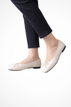 Millicent | Women Quilted Square Toe Bow Detail Ballet Flats