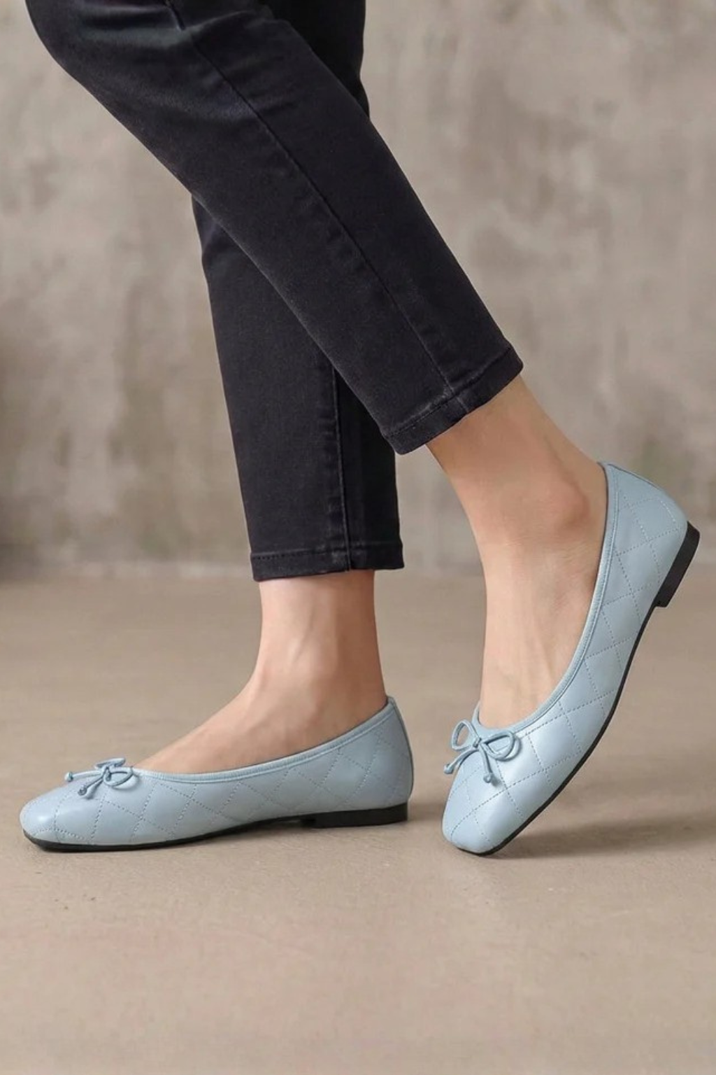 Millicent | Women Quilted Square Toe Bow Detail Ballet Flats