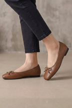 Millicent | Women Quilted Square Toe Bow Detail Ballet Flats