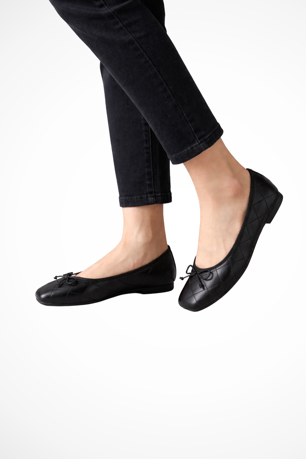 Millicent | Women Quilted Square Toe Bow Detail Ballet Flats