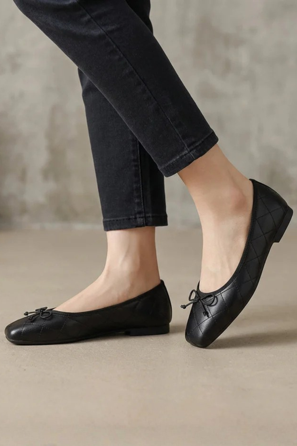 Millicent | Women Quilted Square Toe Bow Detail Ballet Flats