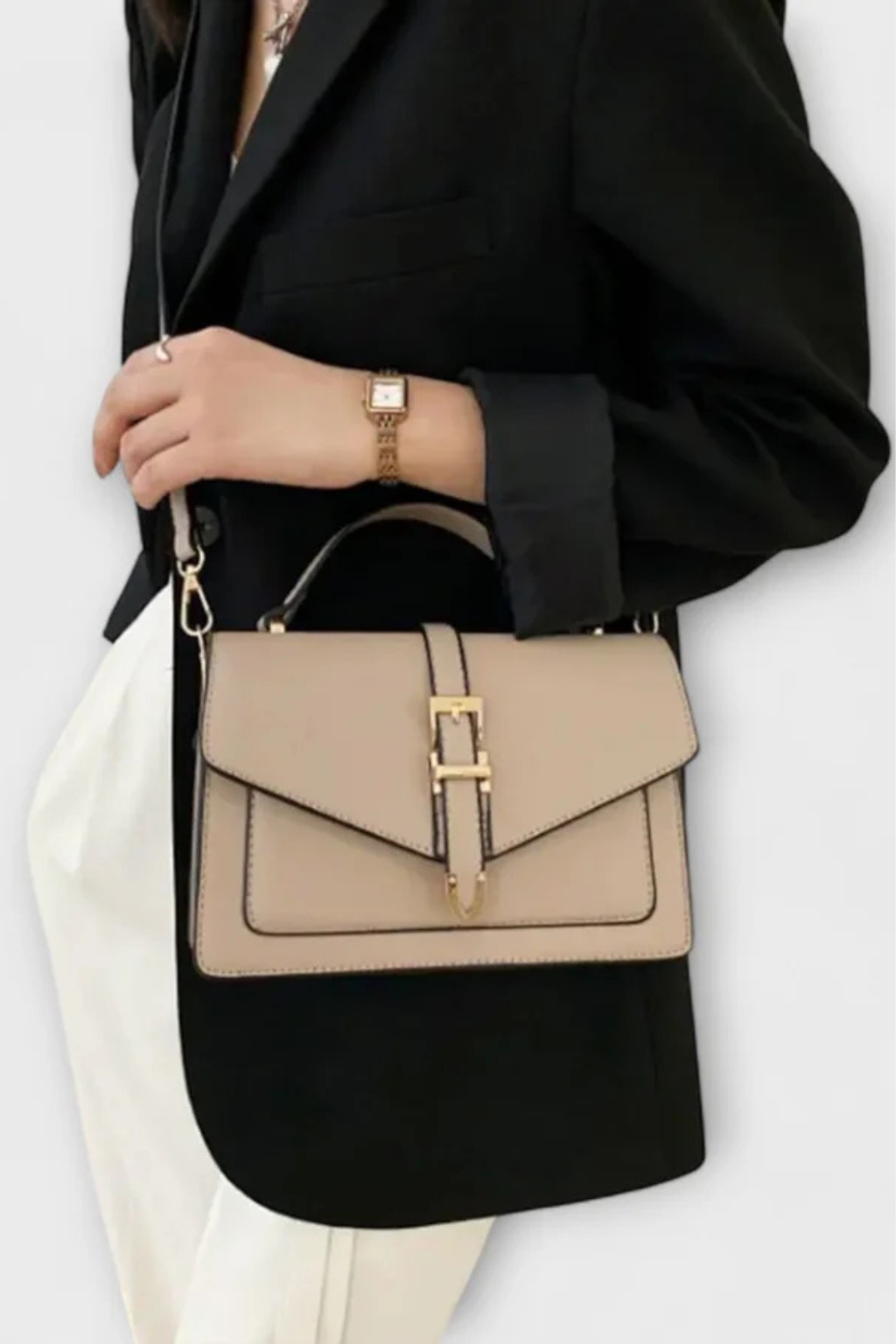 Milo | Women Structured Flap Gold Buckle Detail Crossbody Bag