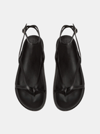 Orizelle | Crossover Strap Flat Sandals — Black Leather