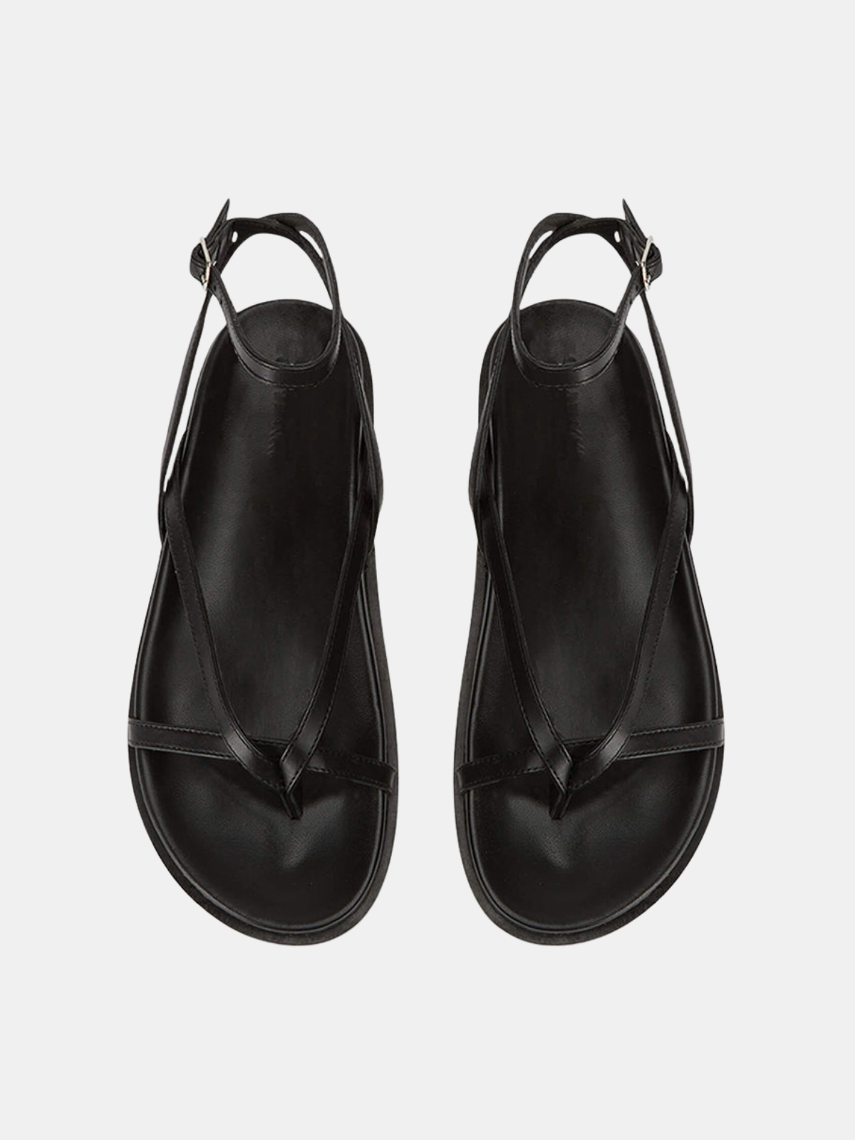 Orizelle | Crossover Strap Flat Sandals — Black Leather