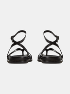 Orizelle | Crossover Strap Flat Sandals — Black Leather