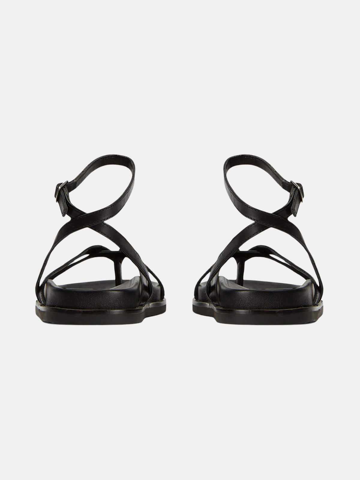 Orizelle | Crossover Strap Flat Sandals — Black Leather