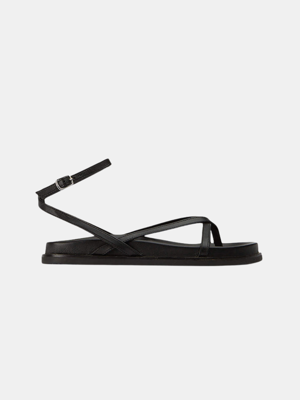 Orizelle | Crossover Strap Flat Sandals — Black Leather