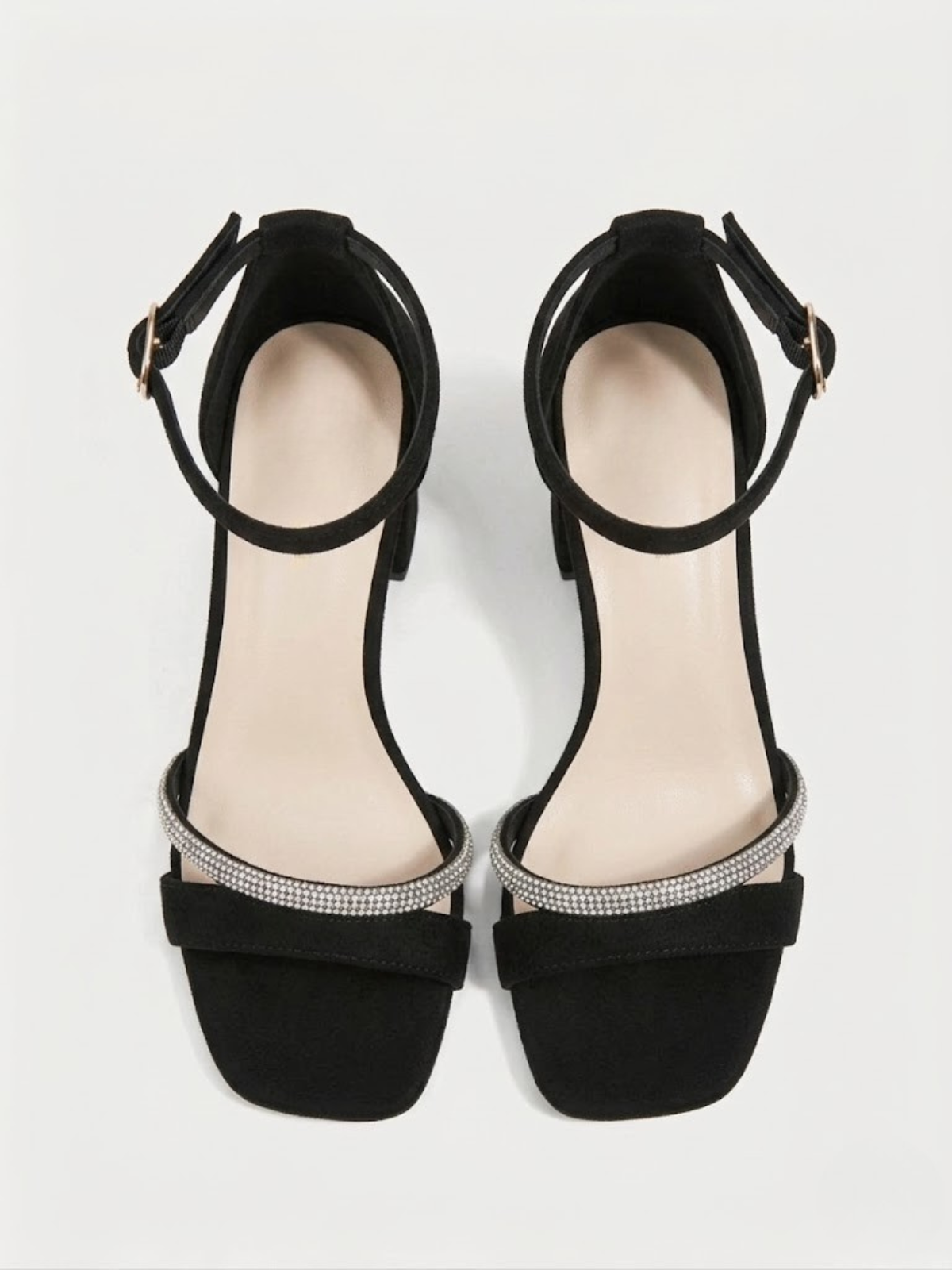 Orizelle | Diamanté Strap Block Heel Sandals — Black Suede