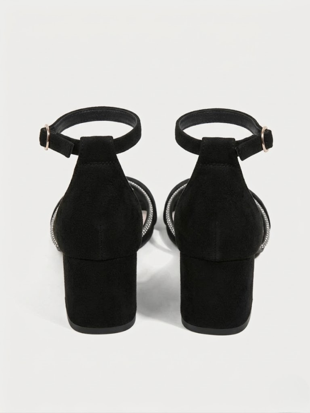 Orizelle | Diamanté Strap Block Heel Sandals — Black Suede