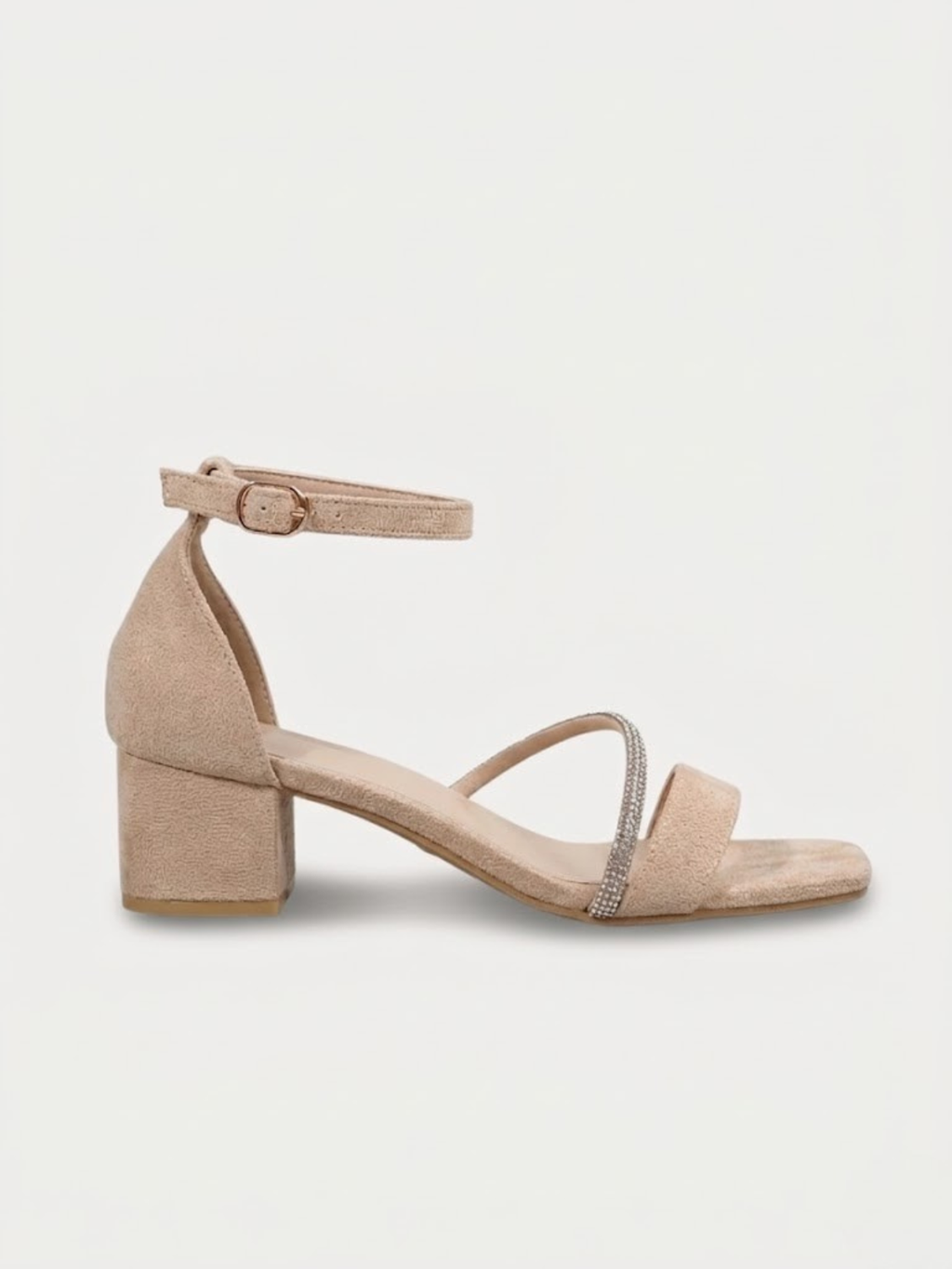 Orizelle | Diamanté Strap Block Heel Sandals — Black Suede