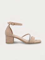 Orizelle | Diamanté Strap Block Heel Sandals — Black Suede