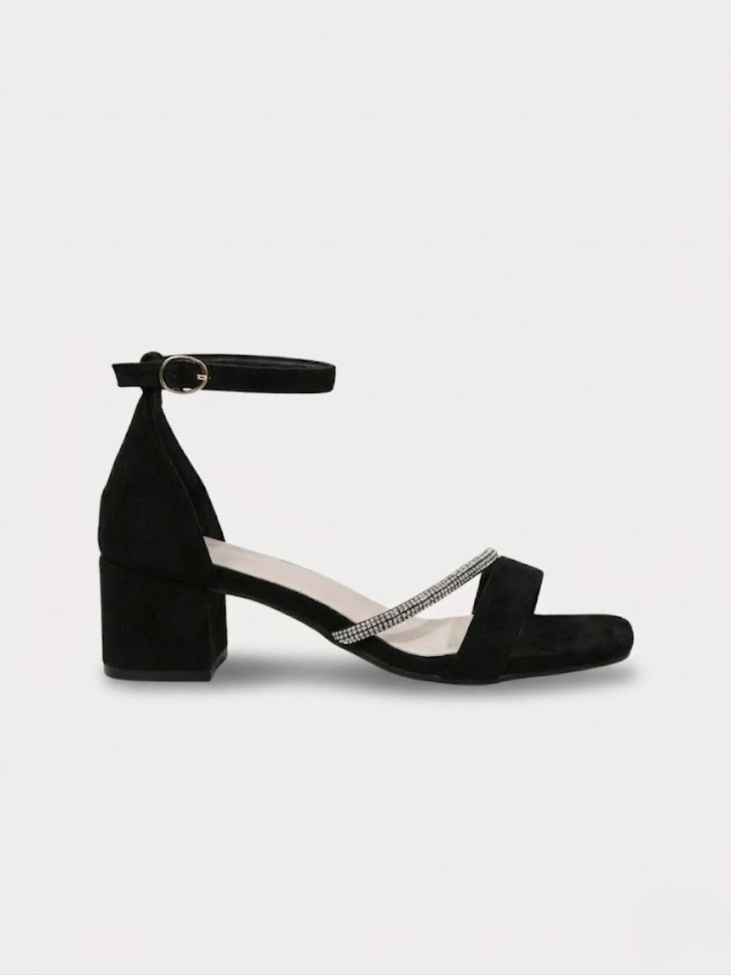 Orizelle | Diamanté Strap Block Heel Sandals — Black Suede