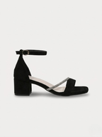 Orizelle | Diamanté Strap Block Heel Sandals — Black Suede
