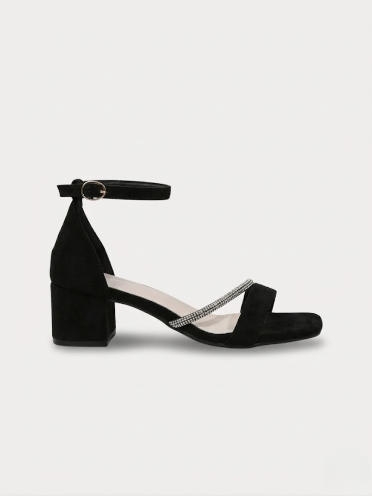 Orizelle | Diamanté Strap Block Heel Sandals — Black Suede