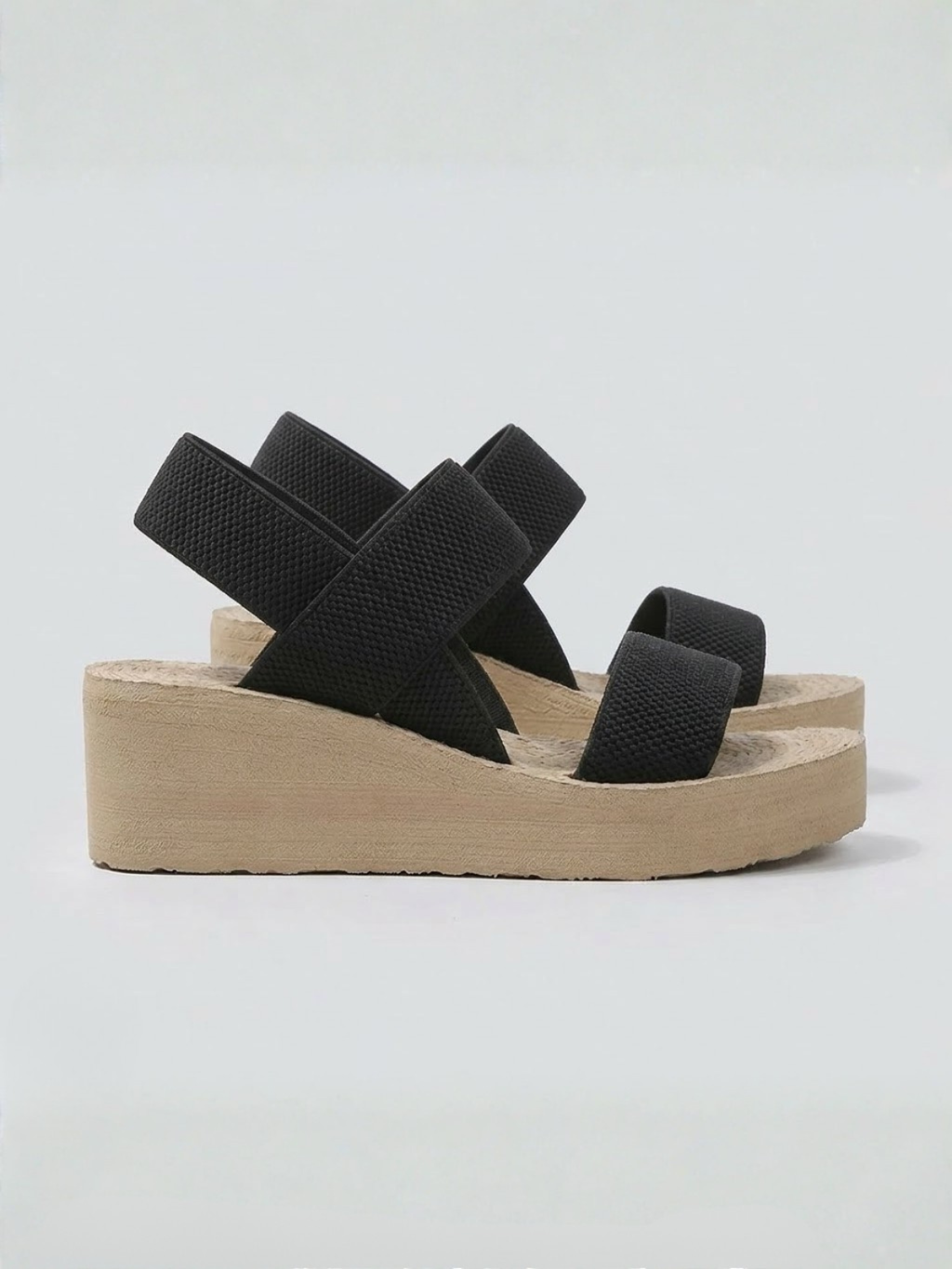 Orizelle | Elastic Strap Platform Wedge Sandals — Black