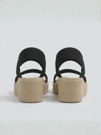 Orizelle | Elastic Strap Platform Wedge Sandals — Black