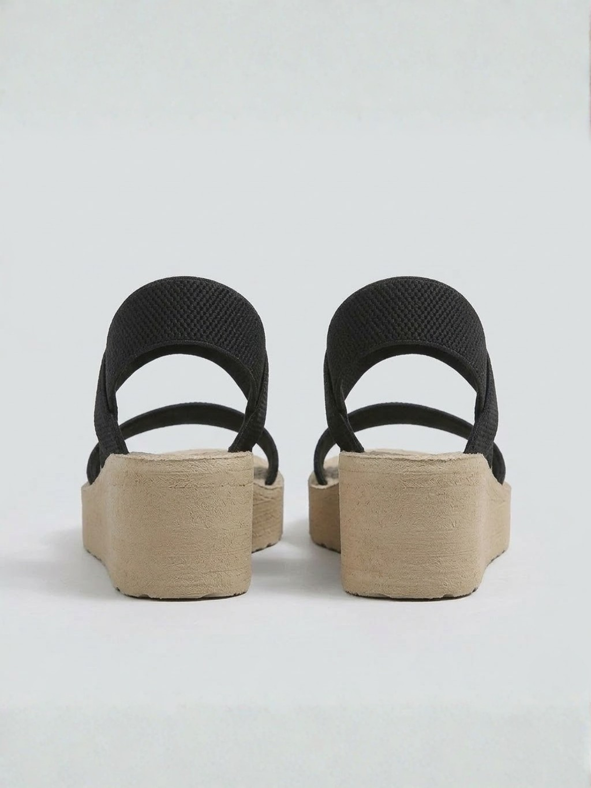 Orizelle | Elastic Strap Platform Wedge Sandals — Black