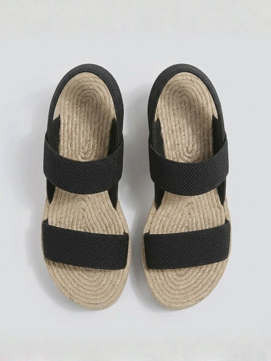 Orizelle | Elastic Strap Platform Wedge Sandals — Black