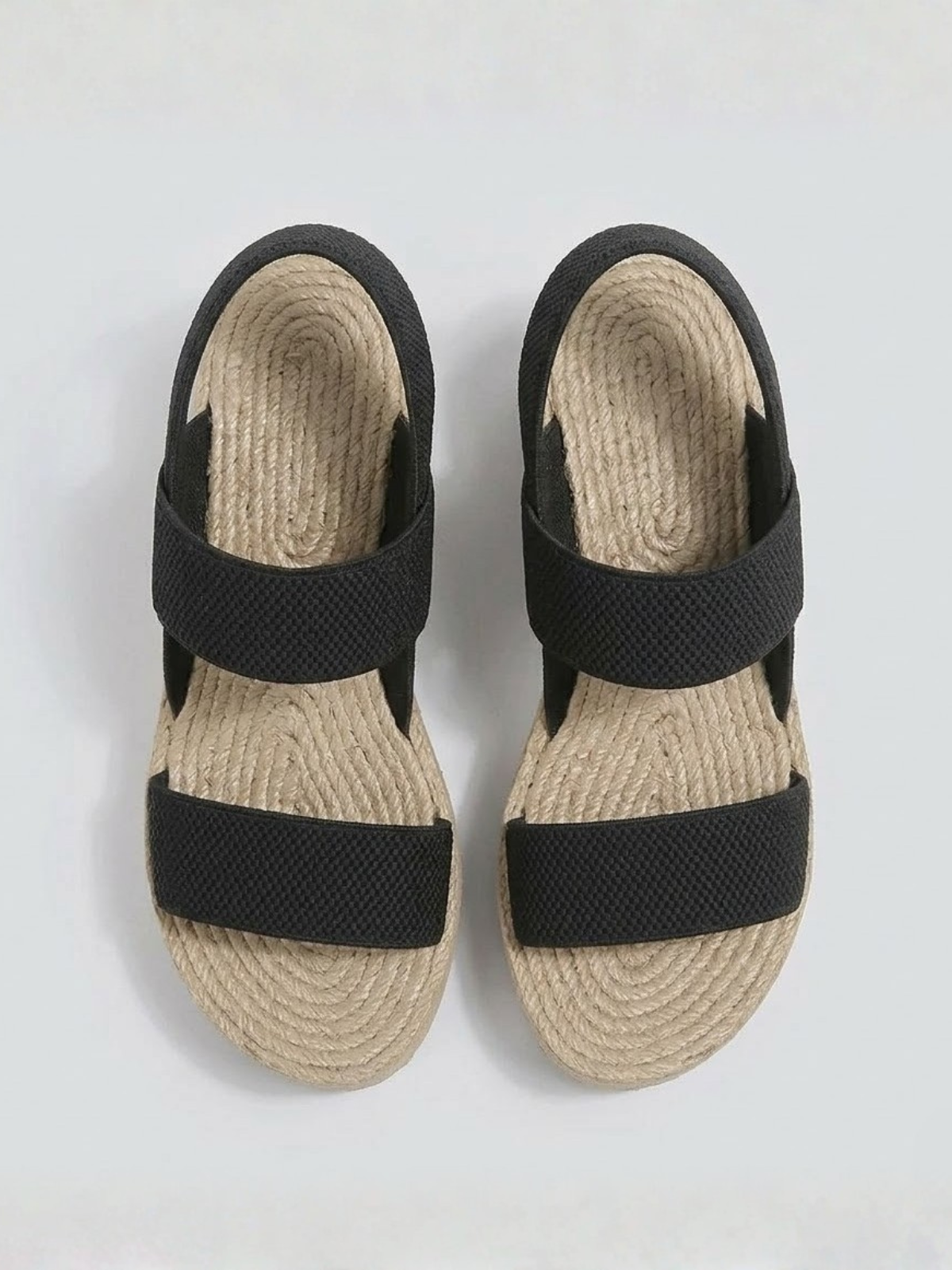 Orizelle | Elastic Strap Platform Wedge Sandals — Black