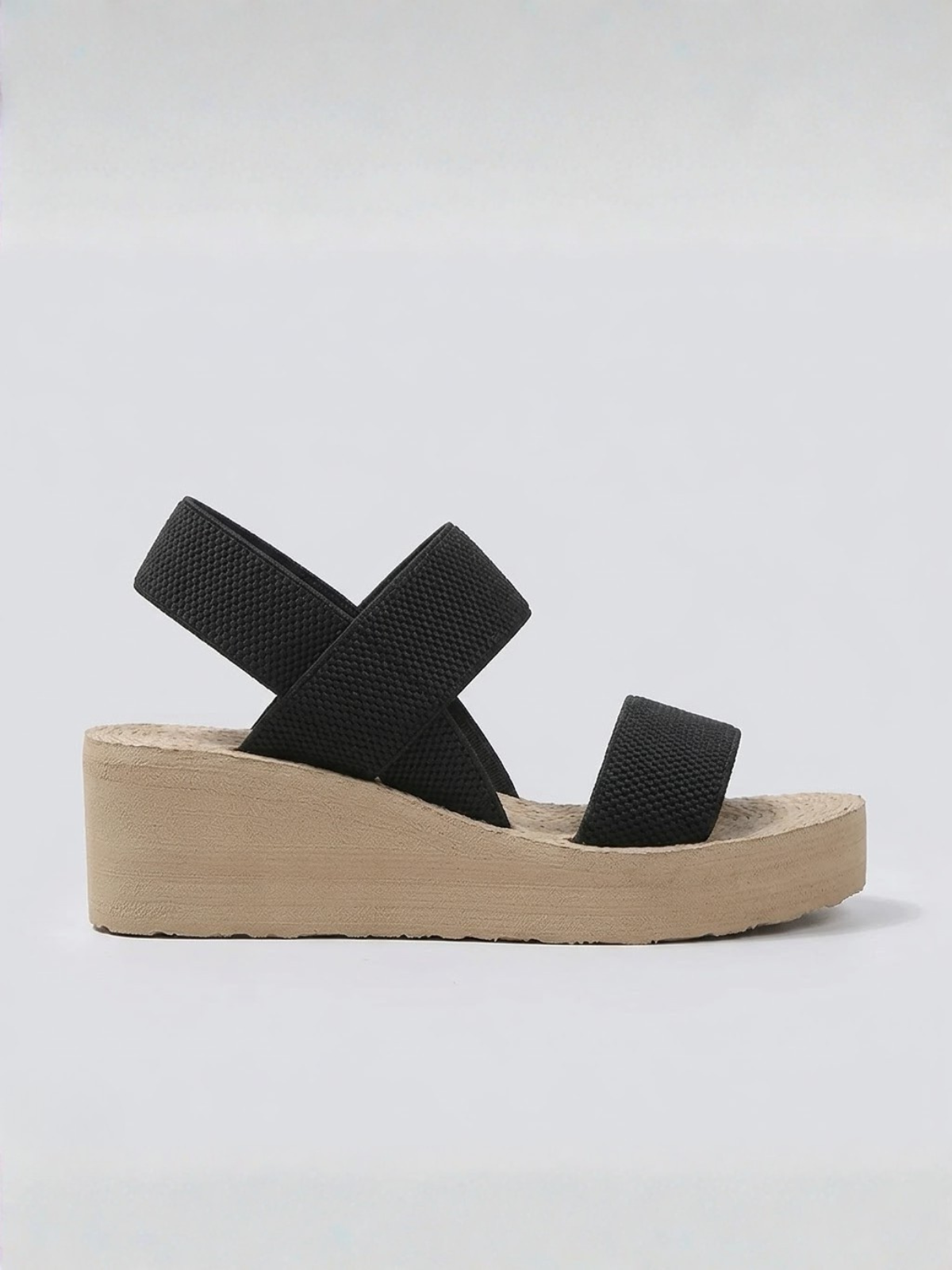 Orizelle | Elastic Strap Platform Wedge Sandals — Black