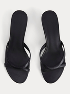 Orizelle | Strappy Leather Kitten Heel Mules — Black