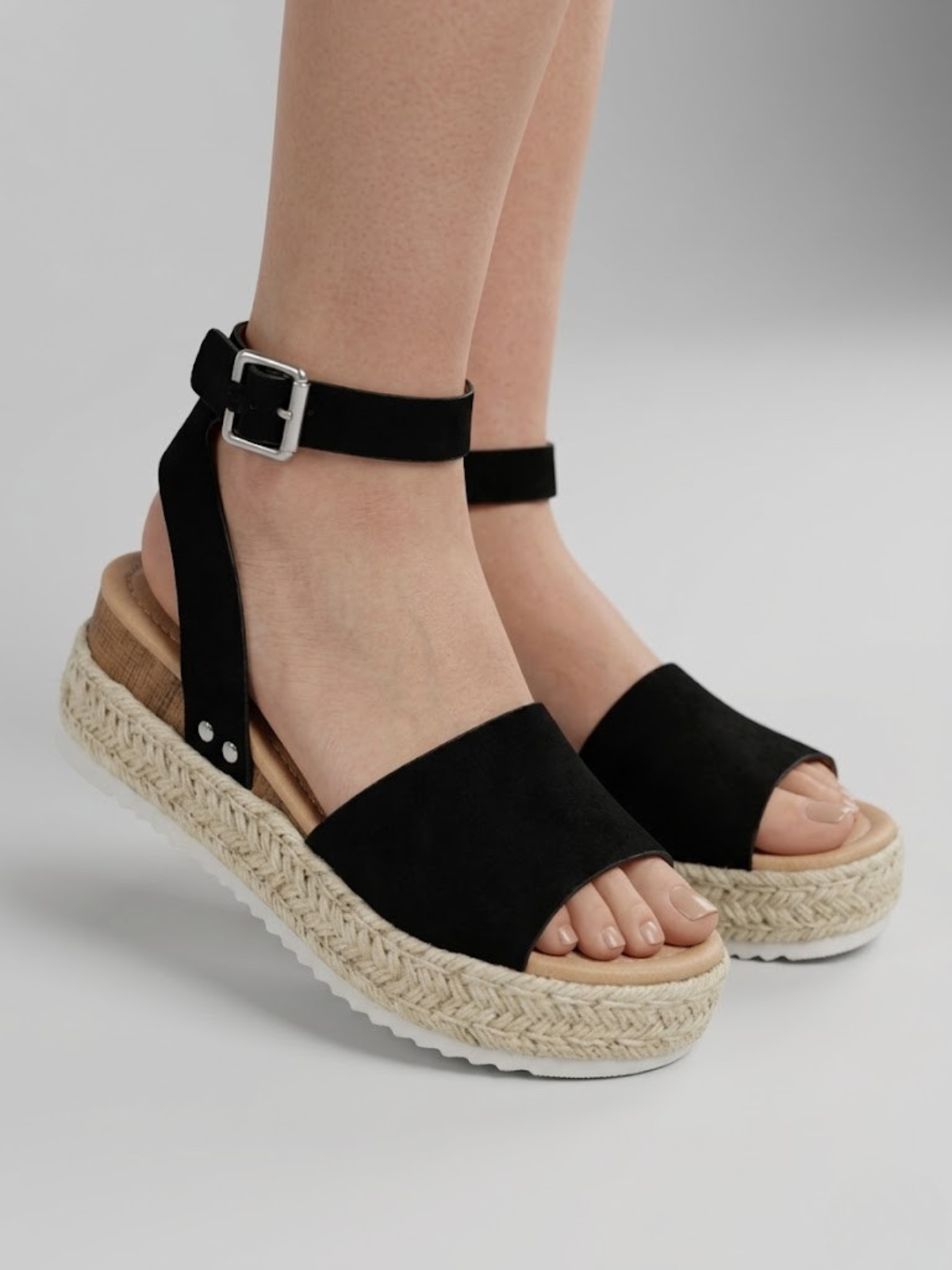 Orizelle | Suede Platform Espadrille Sandals — Black