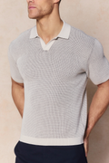 Men's Oscar Two Tone Double Knit Polo in neutral 100% cotton, featuring an open collar and ribbed trims.